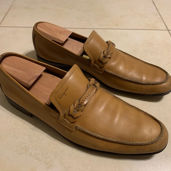 Salvatore Ferragamo Prato Loafers Tan Leather 10 D